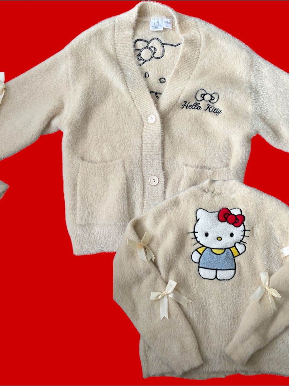 Sanrio Hello Kitty Cream Cardigan Sweater with Embroidered Character